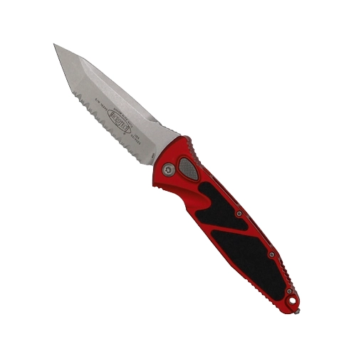 Microtech 161A-12RD Socom Elite S/E Automatic Fully Serrated Folding Knife Red – Stonewash
