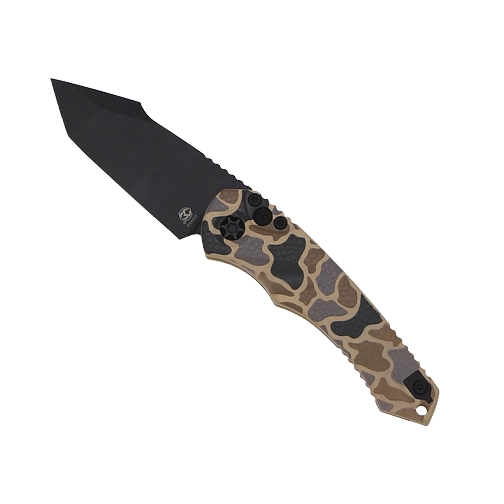 Heretic Knives Mini Pariah Duck Camo Tanto Automatic Folding Knife – Black